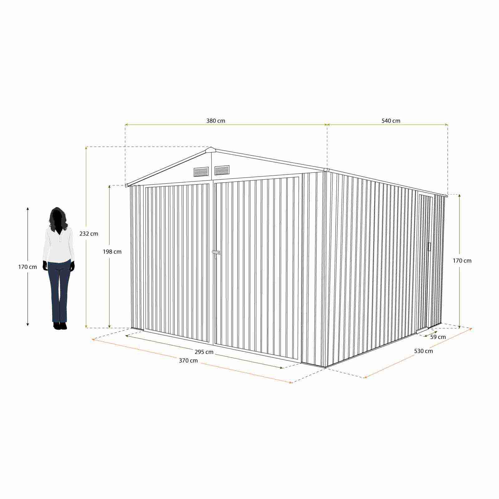 Garagem metálica 540x380x232 cm (20,5 m²) Oxford verde Garaje metálico 540x380x232 cm (20,5 m² ) Oxford verde