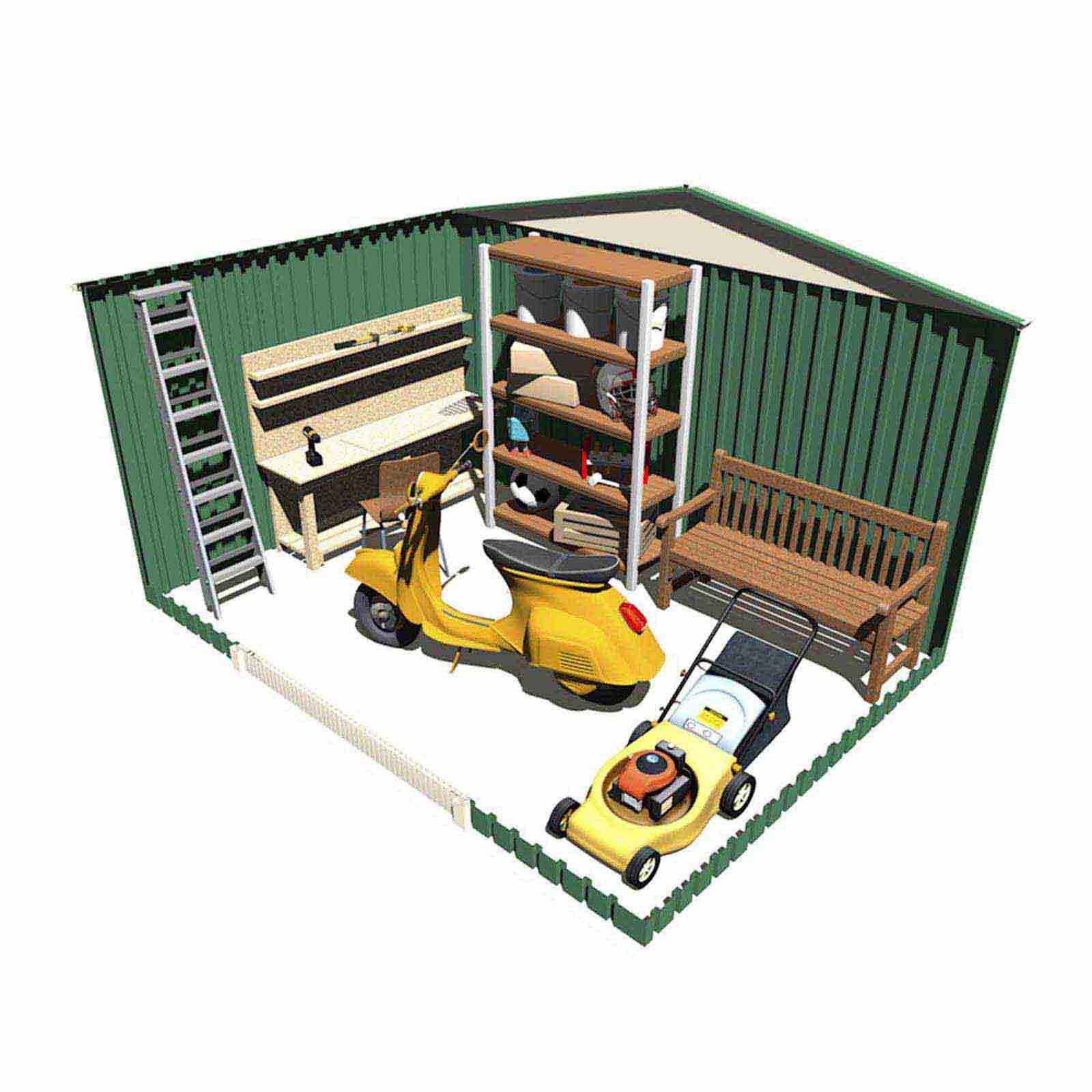 Abrigo de jardim em metal 241x321x205 cm (7,74 m²) Bristol verde Caseta jardín metálica 241x321x205 cm (7,74 m²) Bristol verde