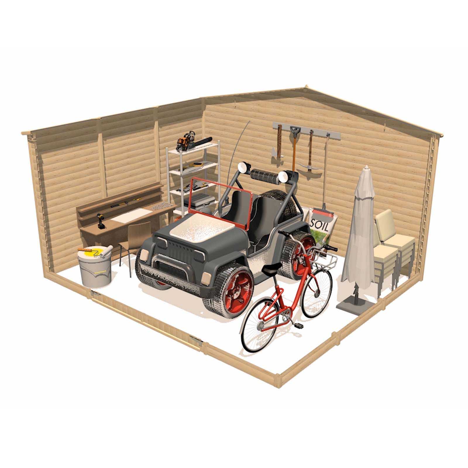 Garagem em madeira 500x300x222/192 cm (15 m²) Mikhail I Garaje de madera 320x418x188/246 cm (13,24 m²) Vladimir