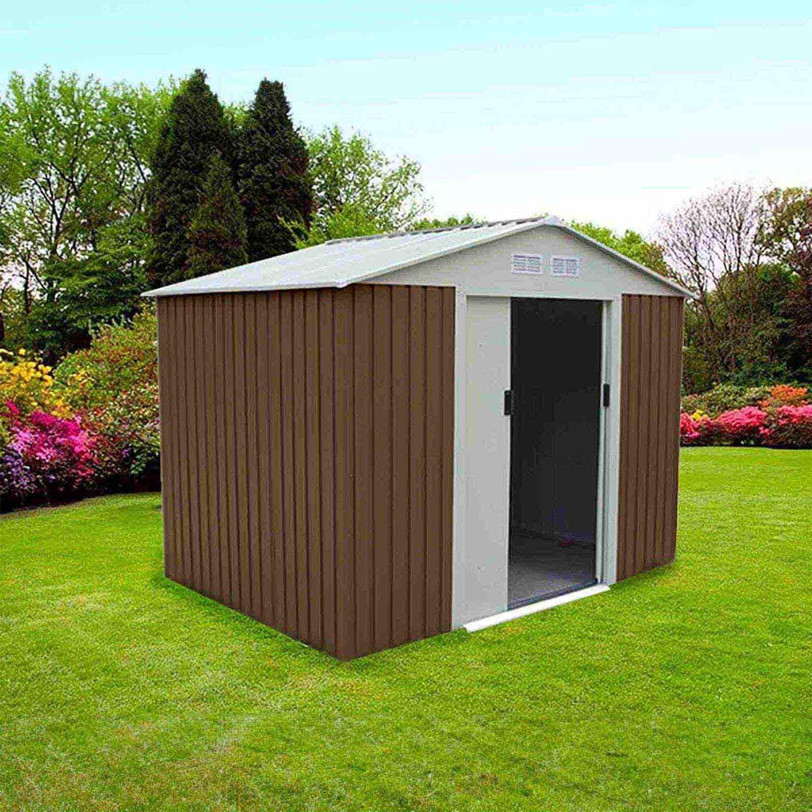 Abrigo de jardim em metal 181x261x198 cm (4,72 m²) Cambridge castanho Abrigo de jardim em metal 181x261x198 cm (4,72 m²) Cambridge castanho - Image 2