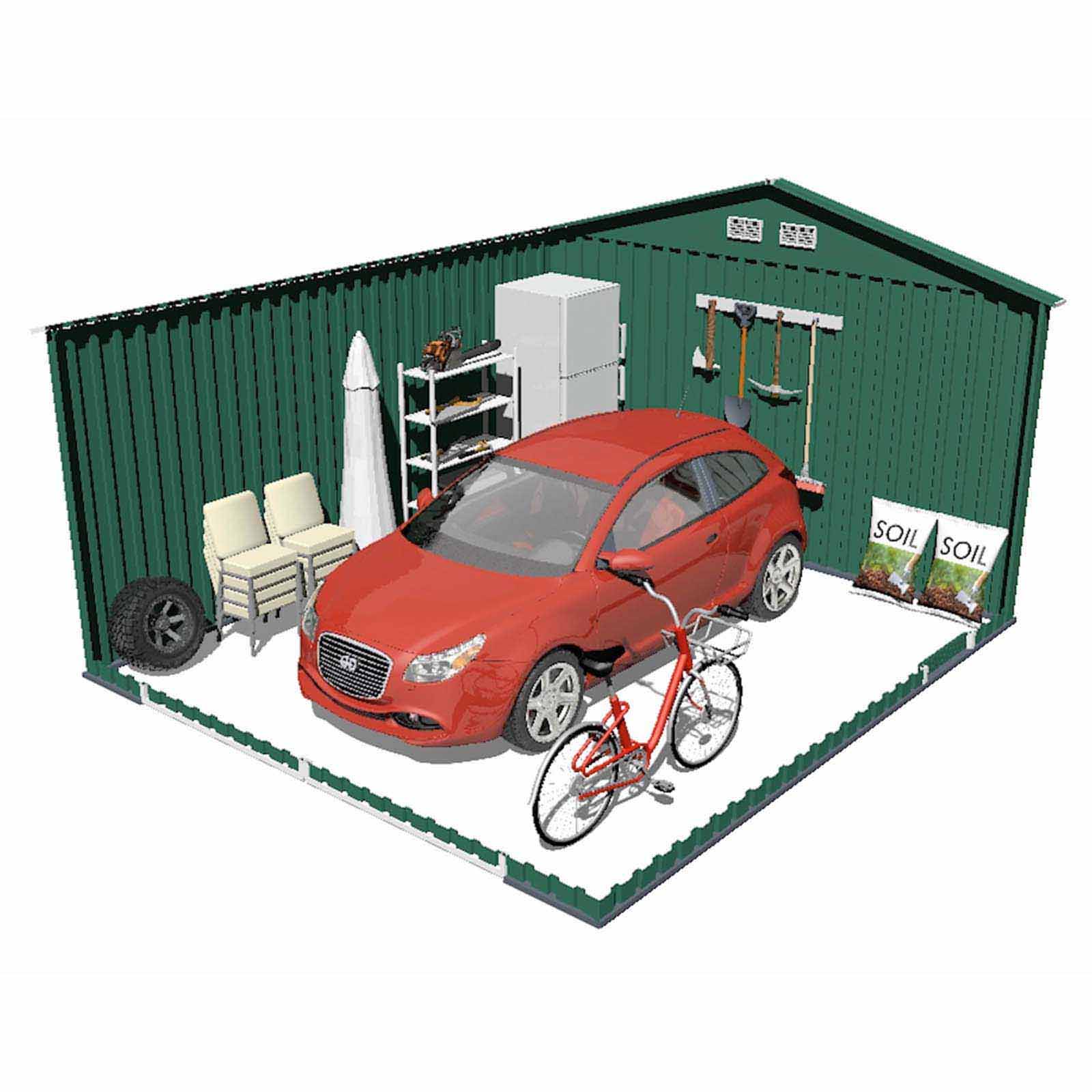 Garagem metálica 420x380x232 cm (16 m²) Norfolk verde Garaje metálico 420x380x232 cm (16 m²) Norfolk verde