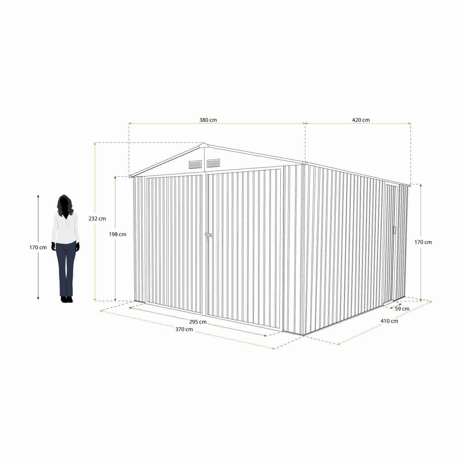 Garagem metálica 420x380x232 cm (16 m²) Norfolk verde Garaje metálico 420x380x232 cm (16 m²) Norfolk verde
