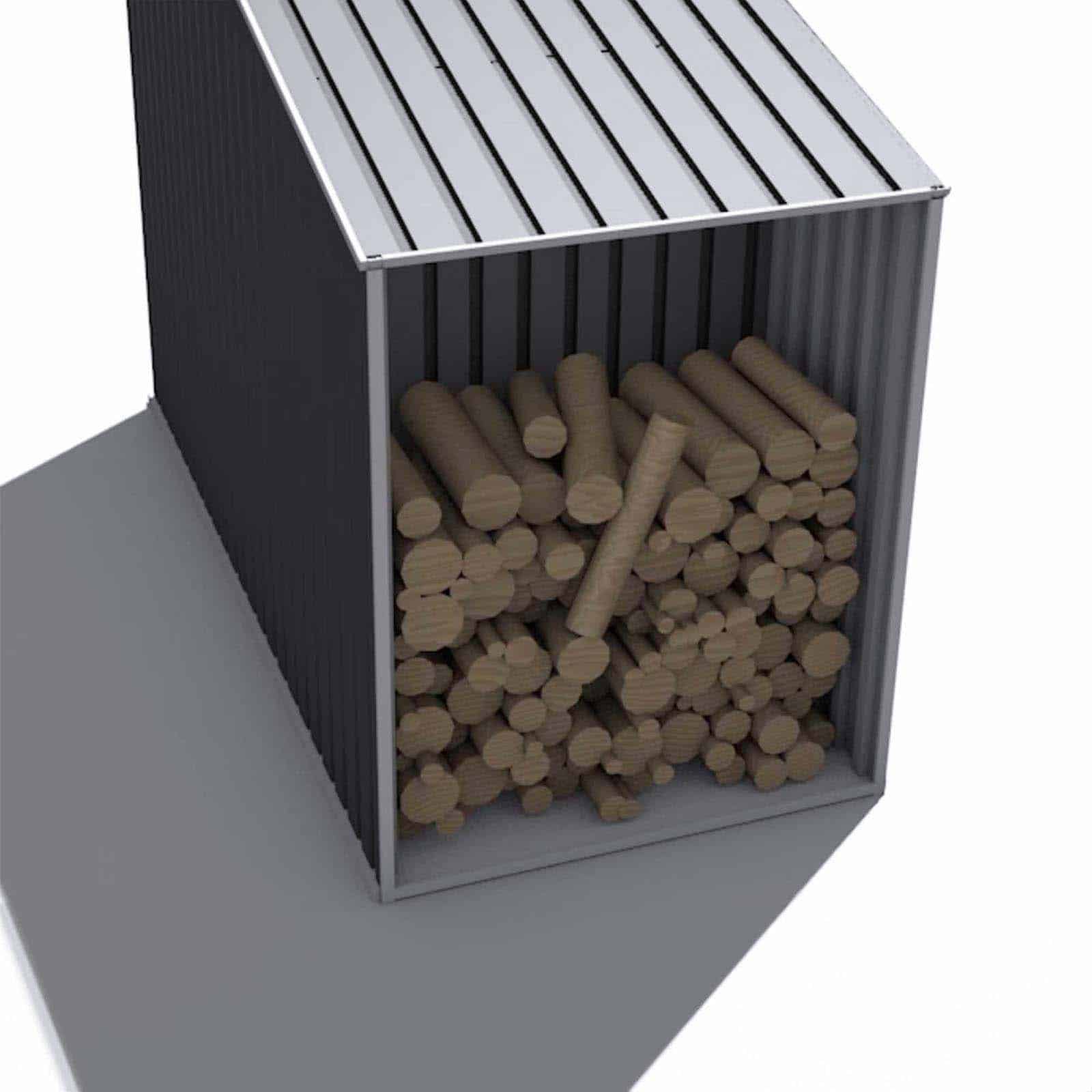 Abrigo de jardim em metal 127x278x195 cm (3,53 m²) Toronto cinzento Caseta jardín metálica con leñero 127x278x195 cm (3,53 m²) Toronto gris