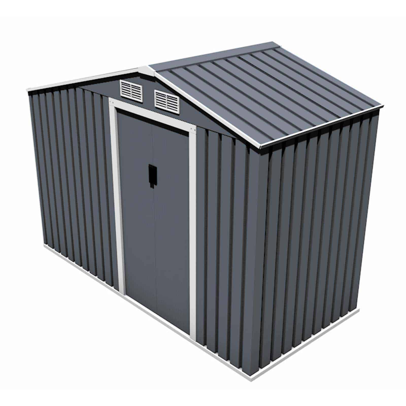 Abrigo de jardim em metal 127x278x195 cm (3,53 m²) Toronto cinzento Caseta jardín metálica con leñero 127x278x195 cm (3,53 m²) Toronto gris