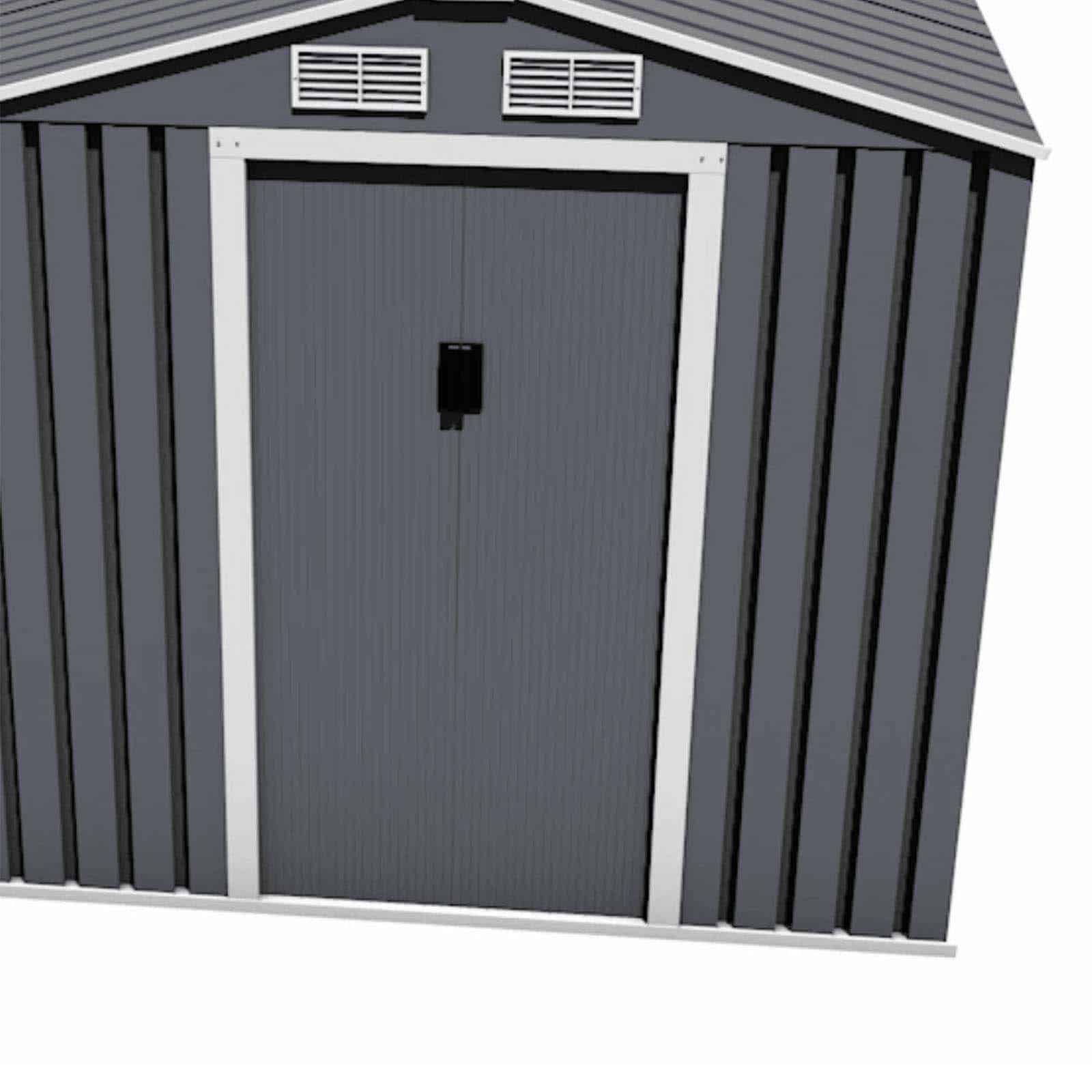 Abrigo de jardim em metal 127x278x195 cm (3,53 m²) Toronto cinzento Caseta jardín metálica con leñero 127x278x195 cm (3,53 m²) Toronto gris