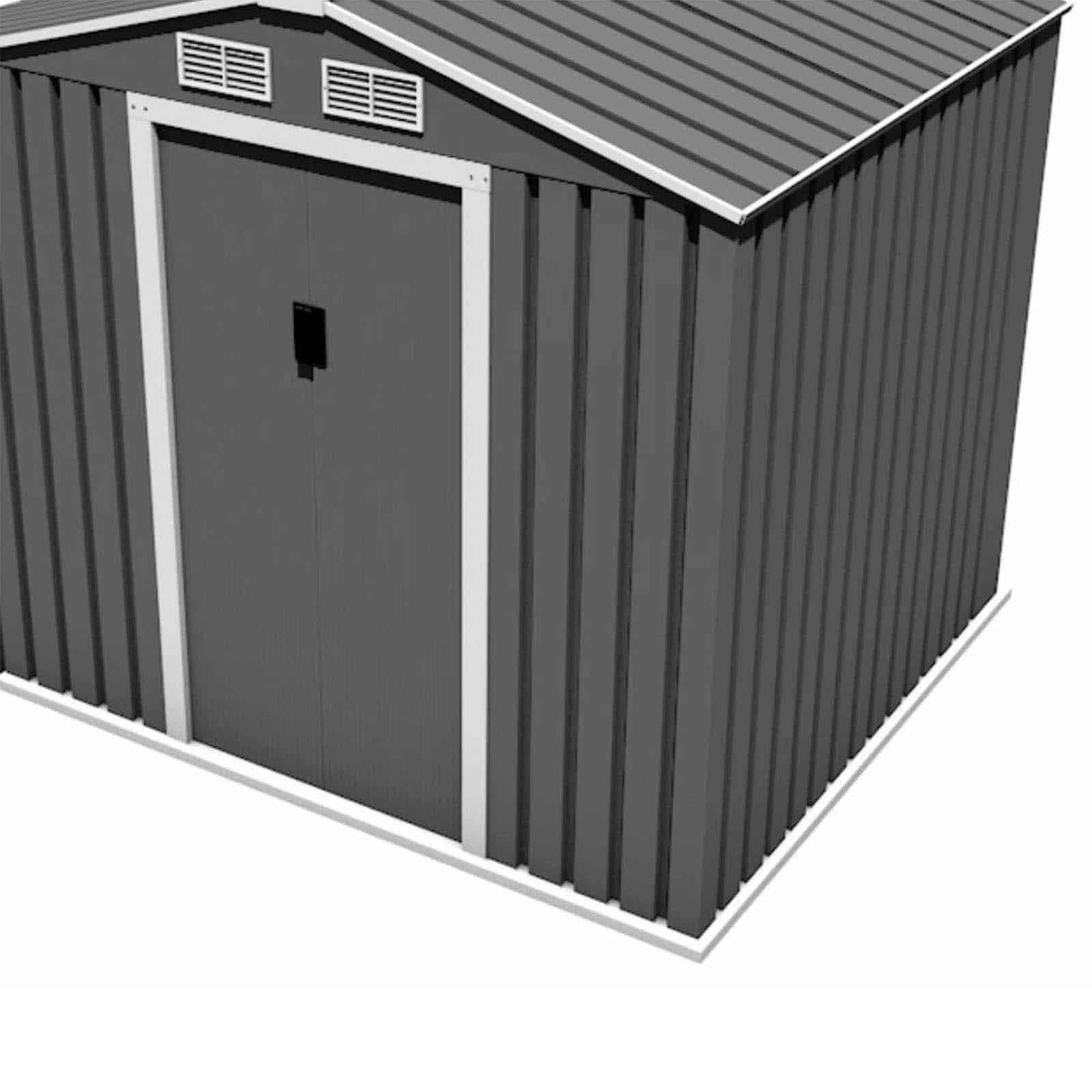 Abrigo de jardim em metal 191x278x195 cm (5,31 m²) Ontario cinzento Caseta jardín metálica con leñero 191x278x195 cm (5,31 m²) Ontario gris