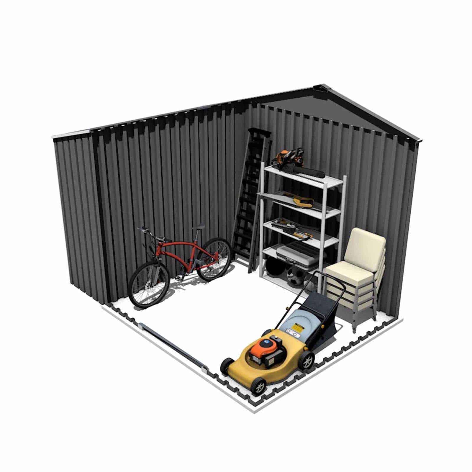 Abrigo de jardim em metal 191x278x195 cm (5,31 m²) Ontario cinzento Caseta jardín metálica con leñero 191x278x195 cm (5,31 m²) Ontario gris