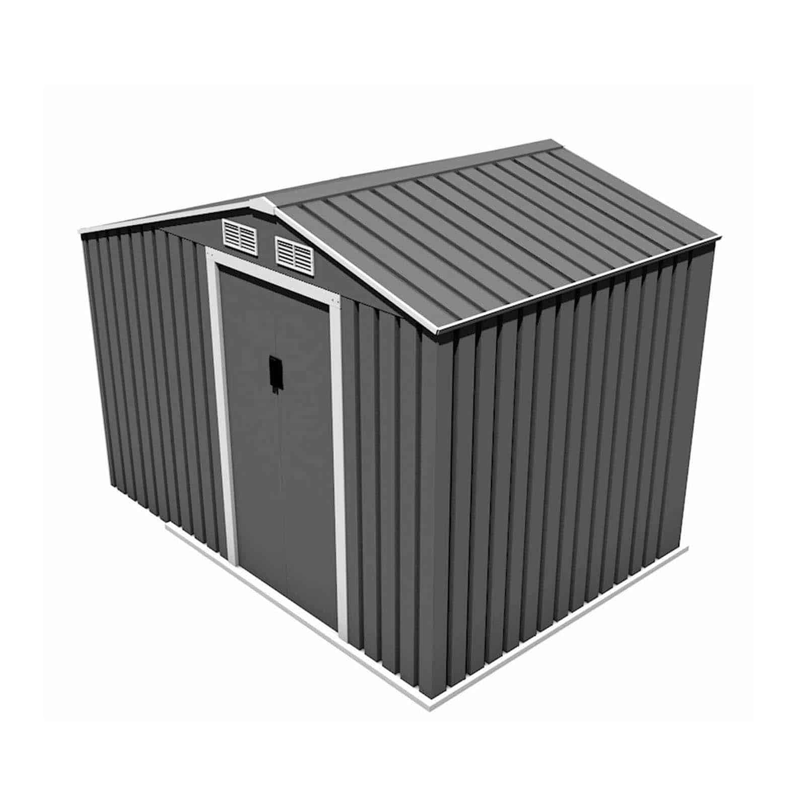 Abrigo de jardim em metal 191x278x195 cm (5,31 m²) Ontario cinzento Caseta jardín metálica con leñero 191x278x195 cm (5,31 m²) Ontario gris