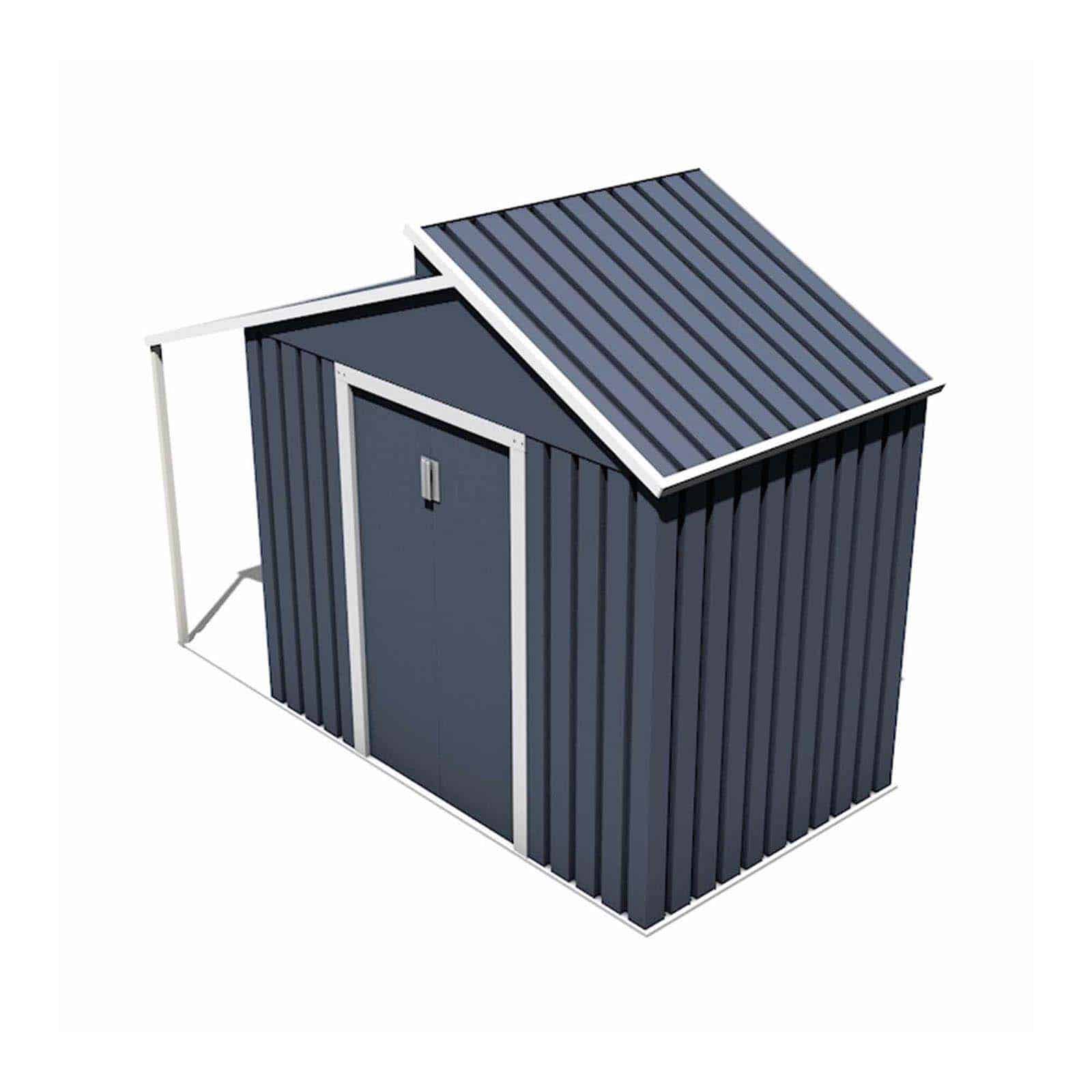 Abrigo de jardim em metal com alpendre 129x293x229 cm (3,78 m²) Nottingham cinzento Caseta jardín metálica con porche 129x293x229 cm (3,78 m²) Nottingham gris