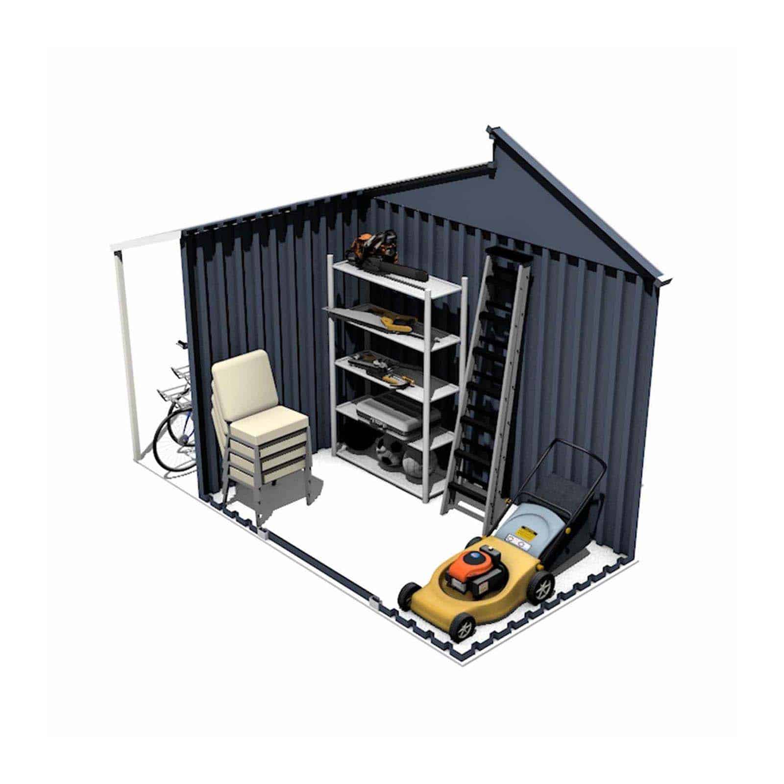 Abrigo de jardim em metal com alpendre 129x293x229 cm (3,78 m²) Nottingham cinzento Caseta jardín metálica con porche 129x293x229 cm (3,78 m²) Nottingham gris