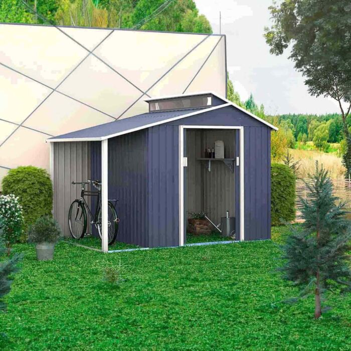 Abrigo de jardim em metal com alpendre 193x355x237 cm (6,85 m²) Marlow cinzento