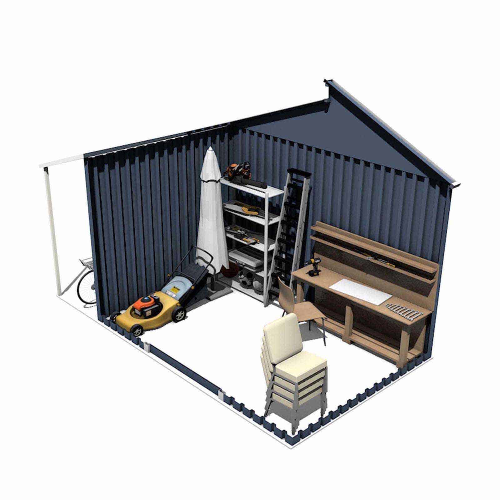 Abrigo de jardim em metal com alpendre 193x355x237 cm (6,85 m²) Marlow cinzento Caseta jardín metálica con porche 193x355x237 cm (6,85 m²) Marlow gris