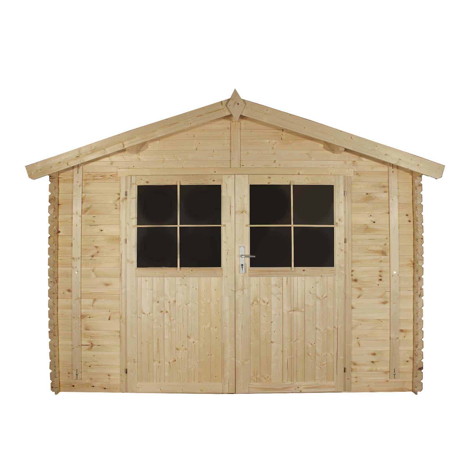 Abrigo de madeira com encaixe macho/fêmea 318x316x253/200 (9 m²) Petrov Caseta de madera machihembrada 318x316x253 cm (9 m²) Petrov