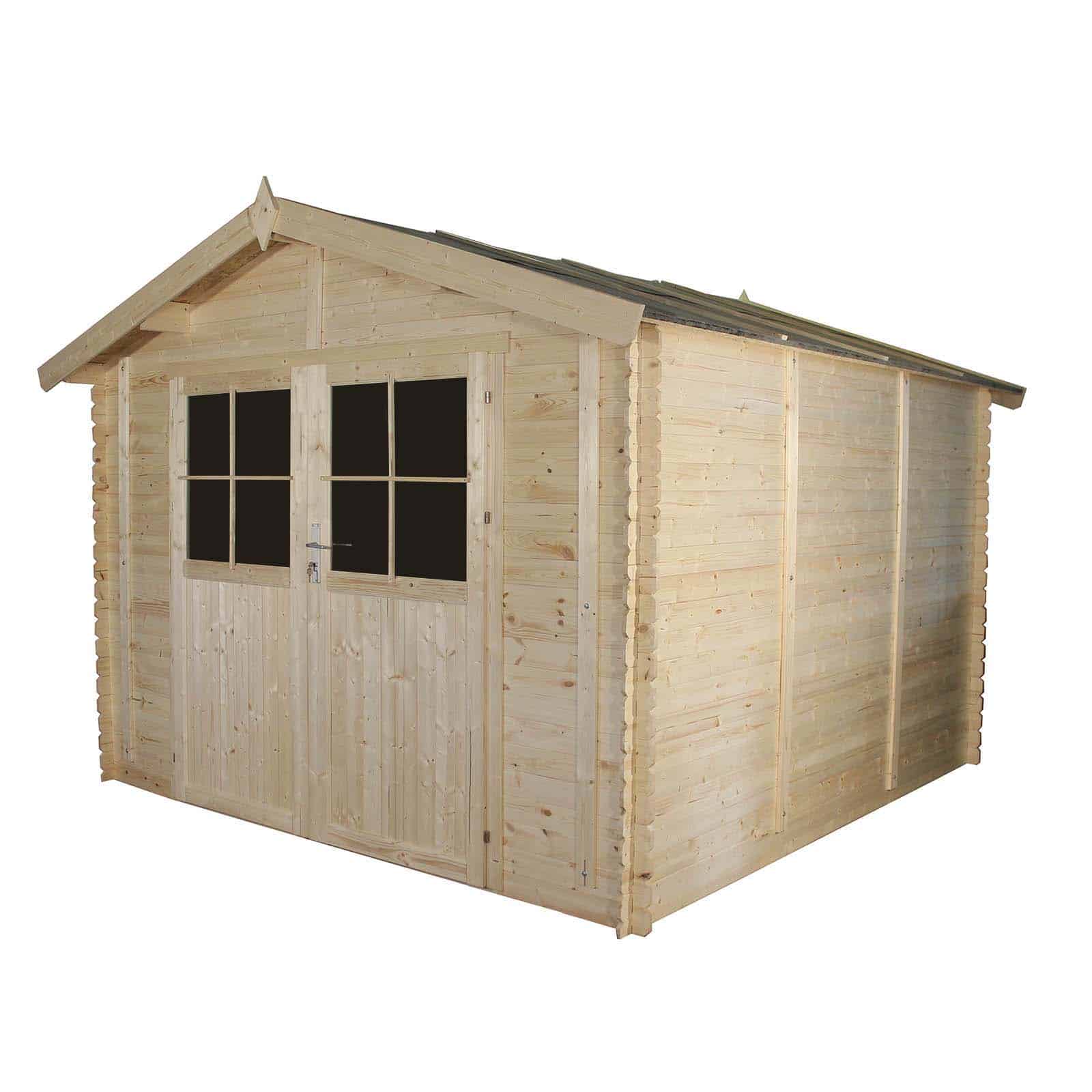 Abrigo de madeira com encaixe macho/fêmea 318x316x253/200 (9 m²) Petrov Caseta de madera machihembrada 318x316x253 cm (9 m²) Petrov