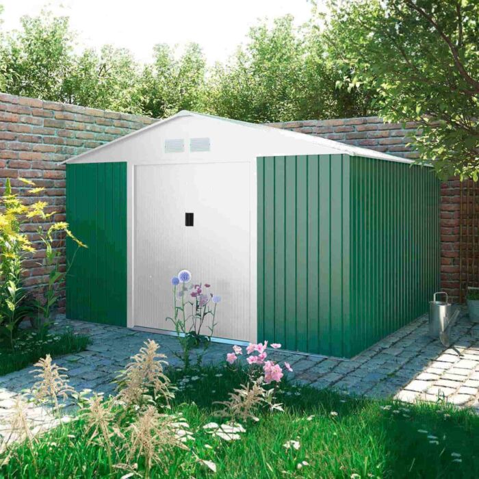 Abrigo de jardim em metal 301x321x205 cm (9,66 m²) Coventry verde
