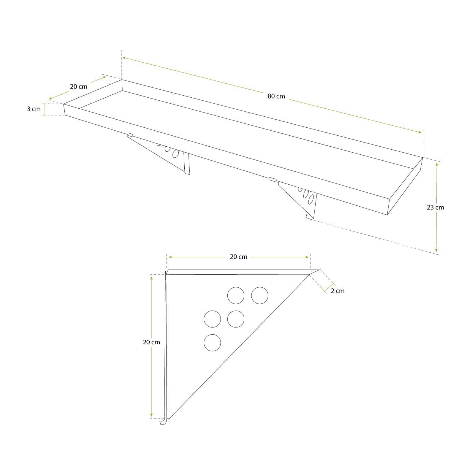 Prateleira de parede metálica 20x80 cm Balda metálica de pared 20x80 cm