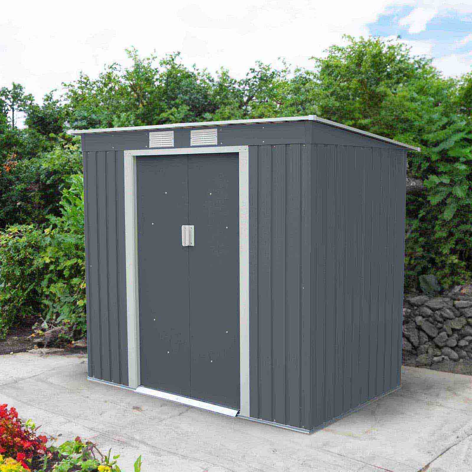 Abrigo de jardim em metal 121x201x176 cm (2,43 m²) Buckingham cinzento Caseta jardín metálica 121x201x176 cm (2,43 m²) Buckingham gris