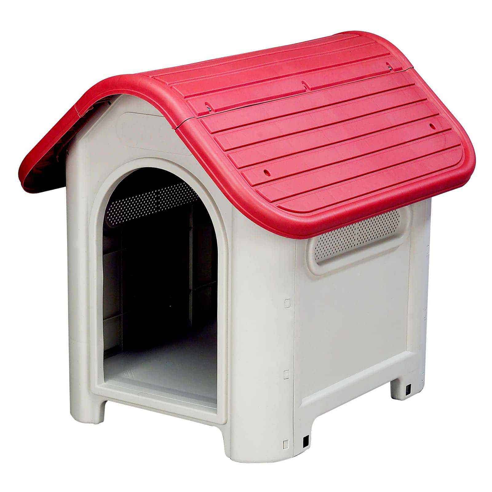 Caseta perro pequeño de resina 75x59x66 cm Kira beige/rojo