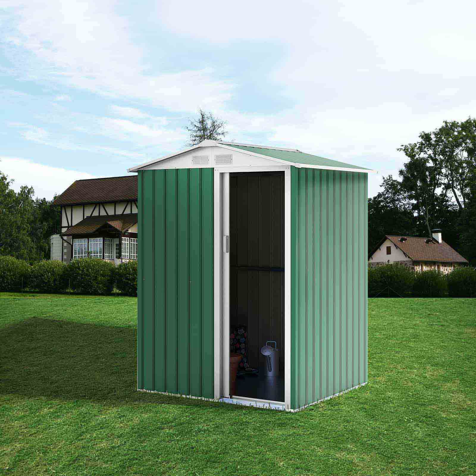 Abrigo de jardim em metal 155 x 130 x 186 cm (2 m²) Milton verde Caseta jardín metálica 155 x 130 x 186 cm (2 m²) Milton verde