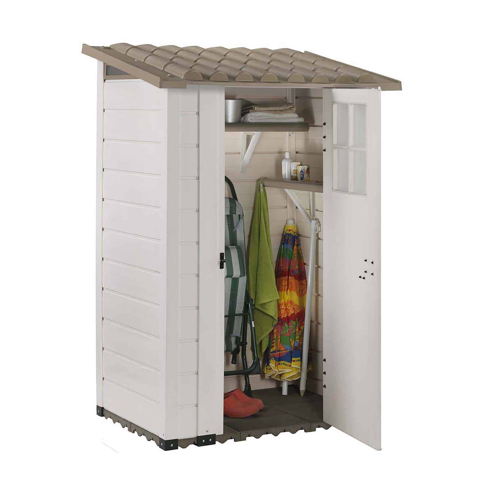 Abrigo de jardim em resina com chão 139x95x201 cm (0,88 m²) Tuscany Evo 100 branco Caseta jardín resina con suelo 139x95x201 cm (0,88 m²) Tuscany Evo 100 blanco