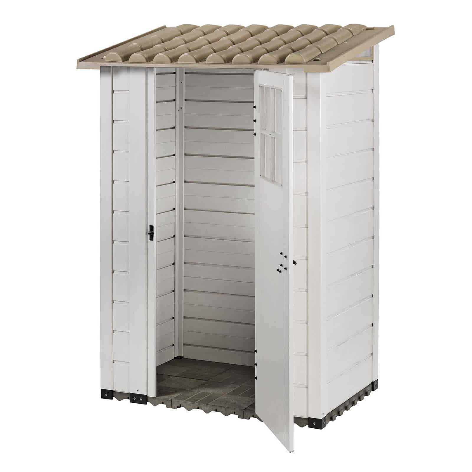 Abrigo de jardim em resina com chão 139x95x201 cm (0,88 m²) Tuscany Evo 100 branco Caseta jardín resina con suelo 139x95x201 cm (0,88 m²) Tuscany Evo 100 blanco