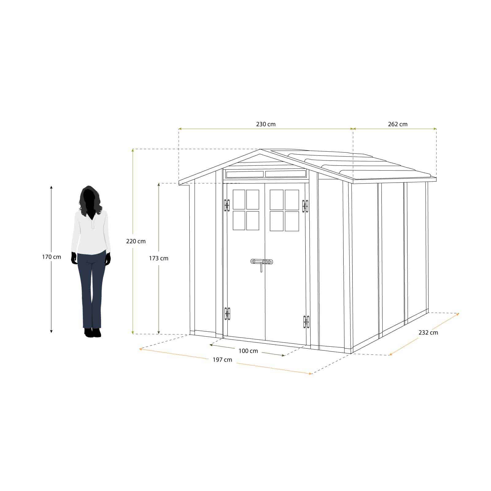 Abrigo de jardim em resina com base 262x230x220 cm (6 m²) Tuscany Evo 240 branco Caseta jardín resina con suelo 262x230x220 cm (6 m² )Tuscany Evo 240 blanco