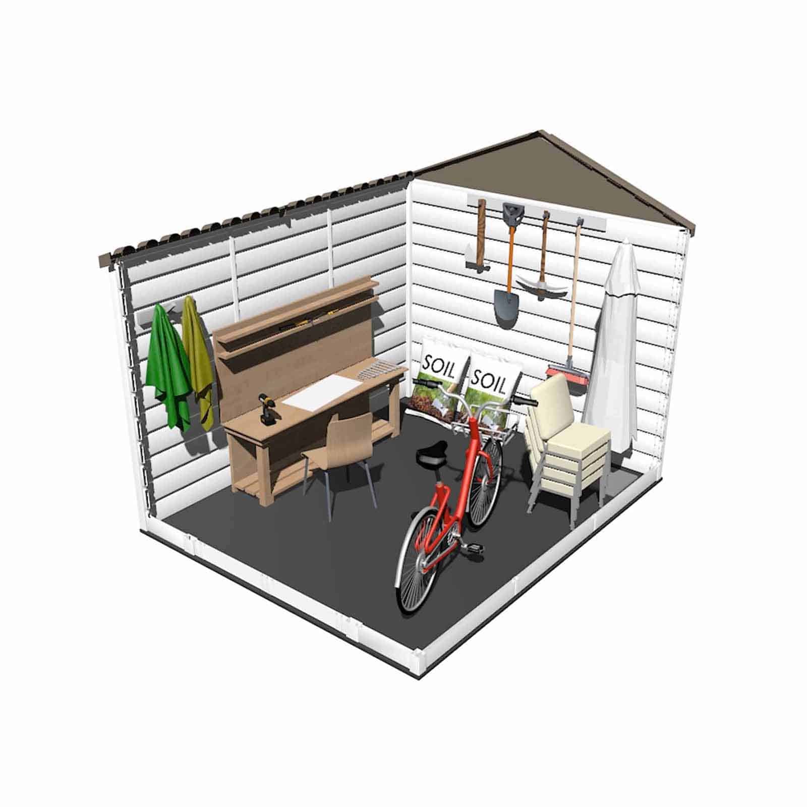 Abrigo de jardim em resina com base 262x230x220 cm (6 m²) Tuscany Evo 240 branco Caseta jardín resina con suelo 262x230x220 cm (6 m² )Tuscany Evo 240 blanco