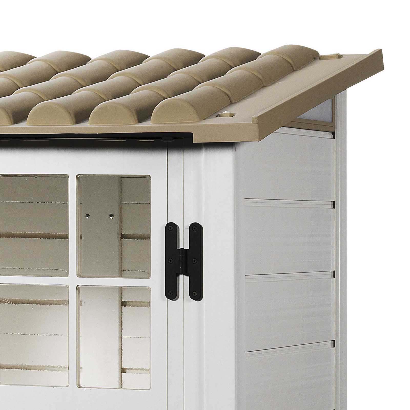 Abrigo de jardim em resina com chão 95x139x201 cm (1,32 m²) Tuscany Evo 100 branco Caseta jardín resina con suelo 95x139x201 cm (1,32 m²) Tuscany Evo 100 blanco