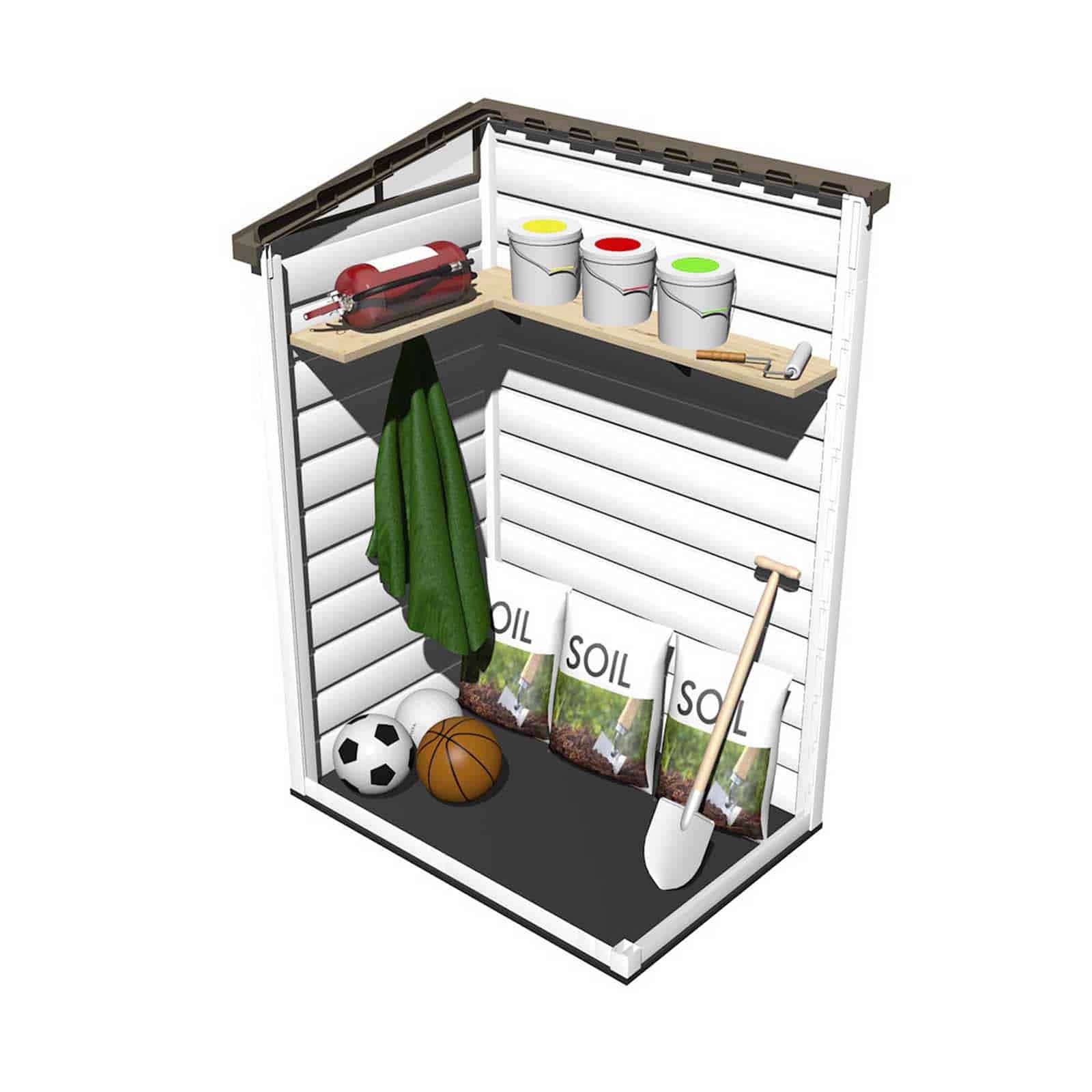 Abrigo de jardim em resina com chão 95x139x201 cm (1,32 m²) Tuscany Evo 100 branco Caseta jardín resina con suelo 95x139x201 cm (1,32 m²) Tuscany Evo 100 blanco