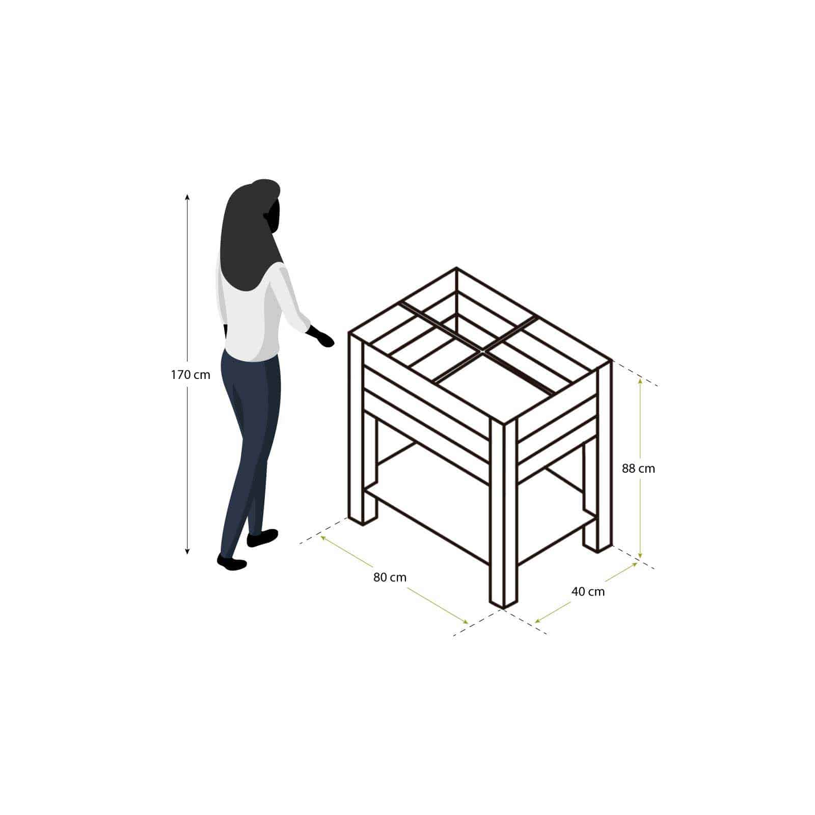 Horta urbana em madeira 40x80x88 cm (75L) Huerto urbano de madera 40x80x88 cm (75L)