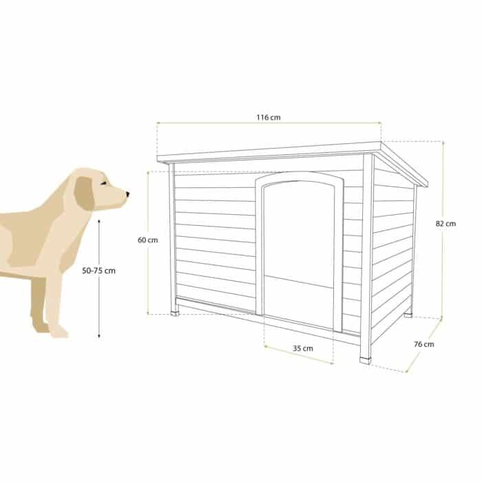 Caseta perro grande de madera 76x116x82 cm Lupy