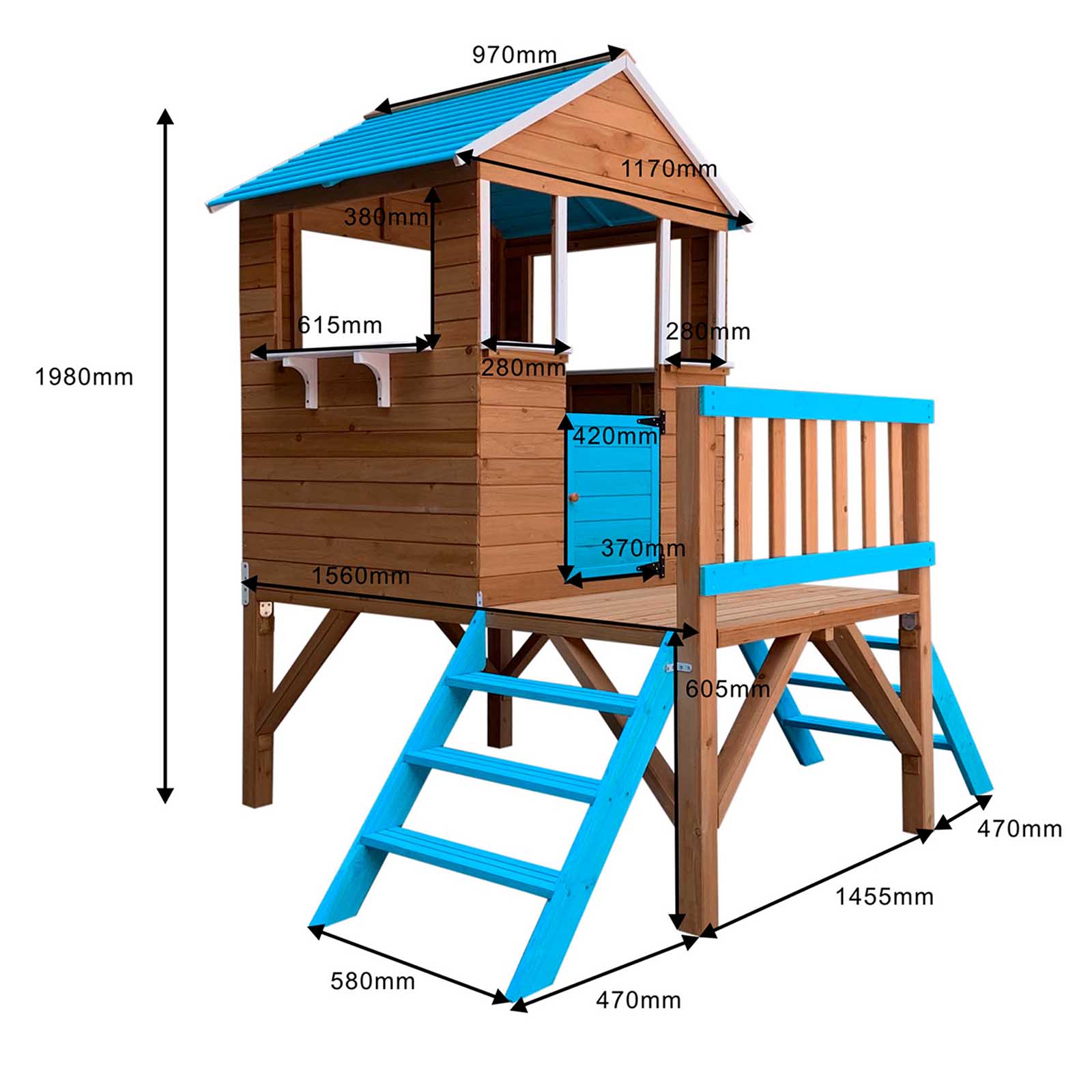 Casa de brincar de madeira 236x156x198 cm ROBINCOOL Blue Melody Casita infantil de madera 198x170x197 cm (3,23 m²) OUTDOOR TOYS Blue Melody