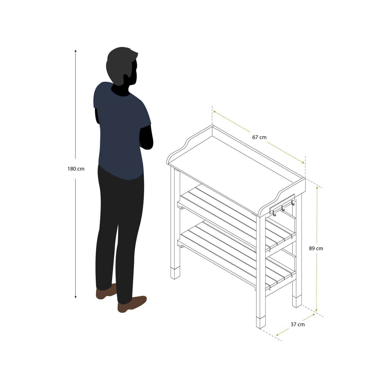 Mesa de jardim em madeira 67x37x89 cm Melvin Mesa de jardinería de madera 67x37x89 cm Melvin