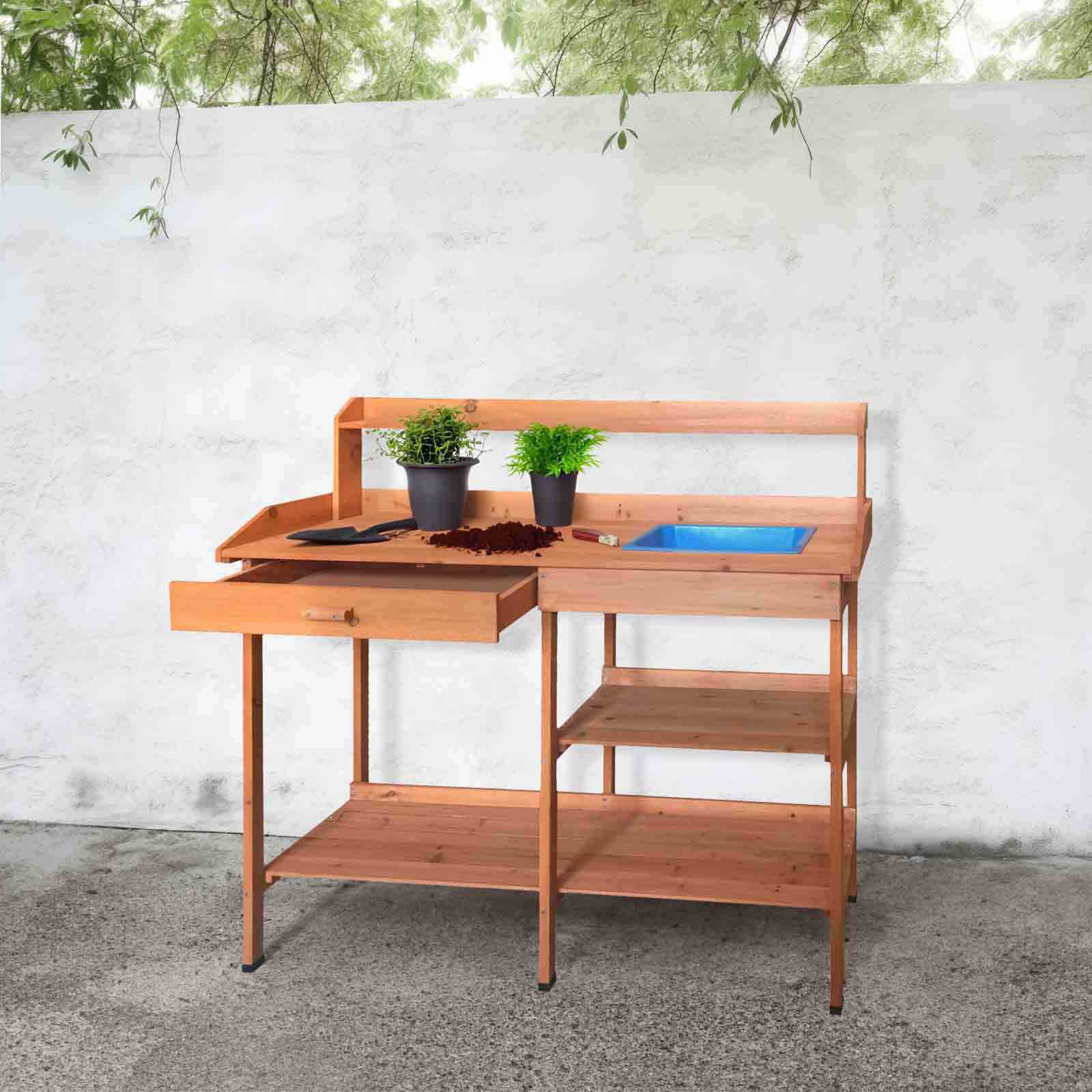 Mesa de jardim em madeira 44x116x125 cm Kalvin Mesa de jardinería de madera 44x116x125 cm Kalvin