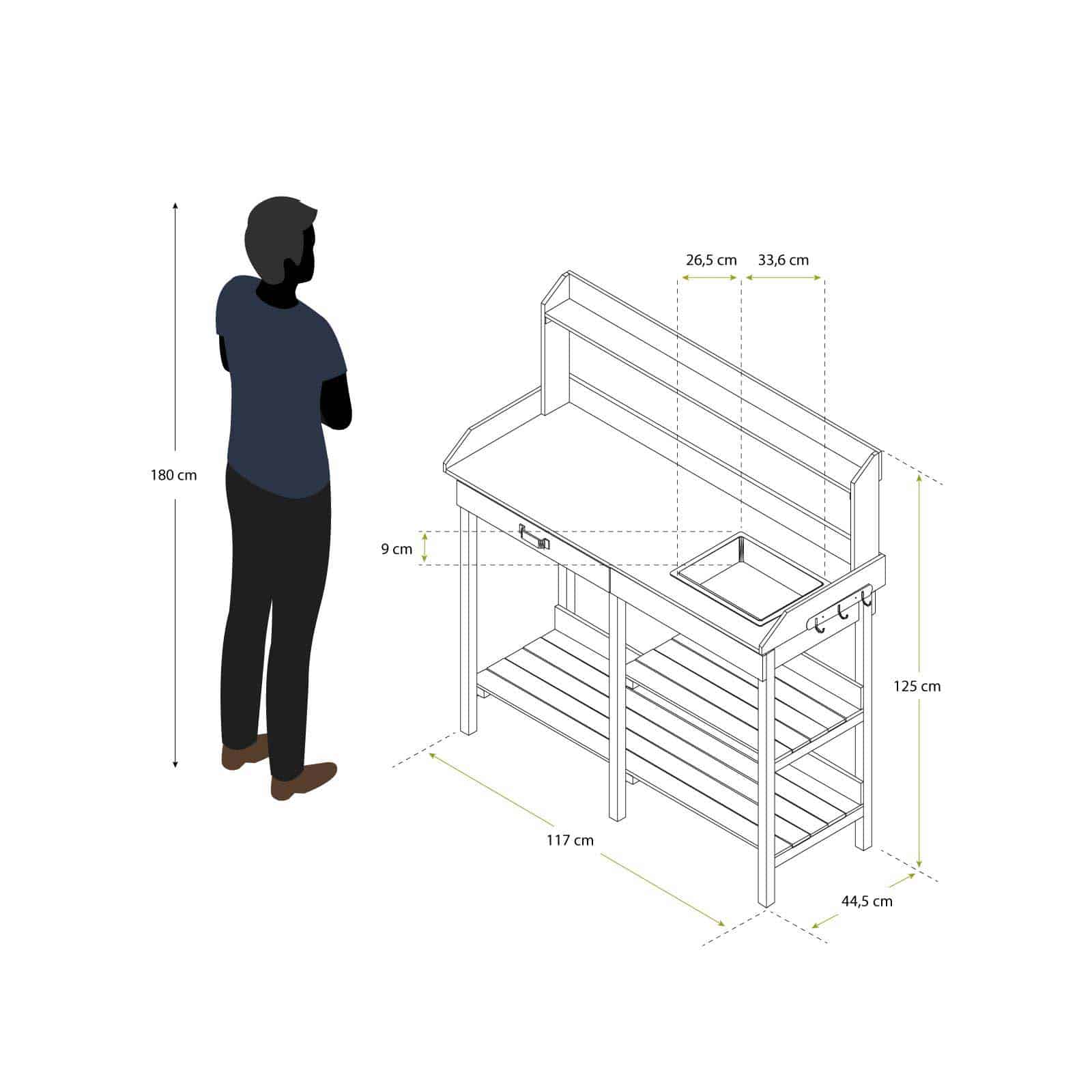 Mesa de jardim em madeira 44x116x125 cm Kalvin Mesa de jardinería de madera 44x116x125 cm Kalvin