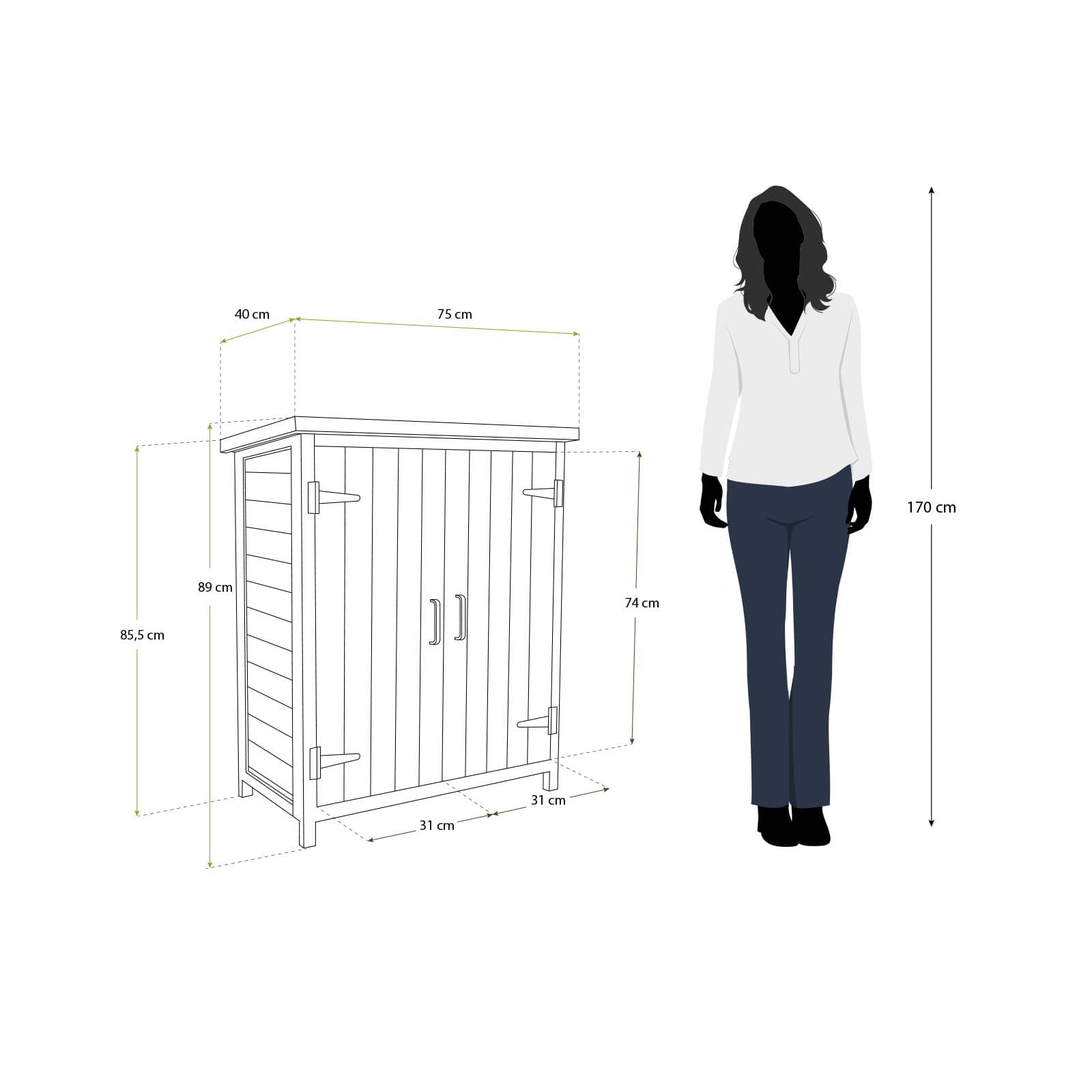 Armário de madeira para exterior 40x75x90 cm Abby Armário de madeira para exterior 40x75x90 cm Abby - Image 4