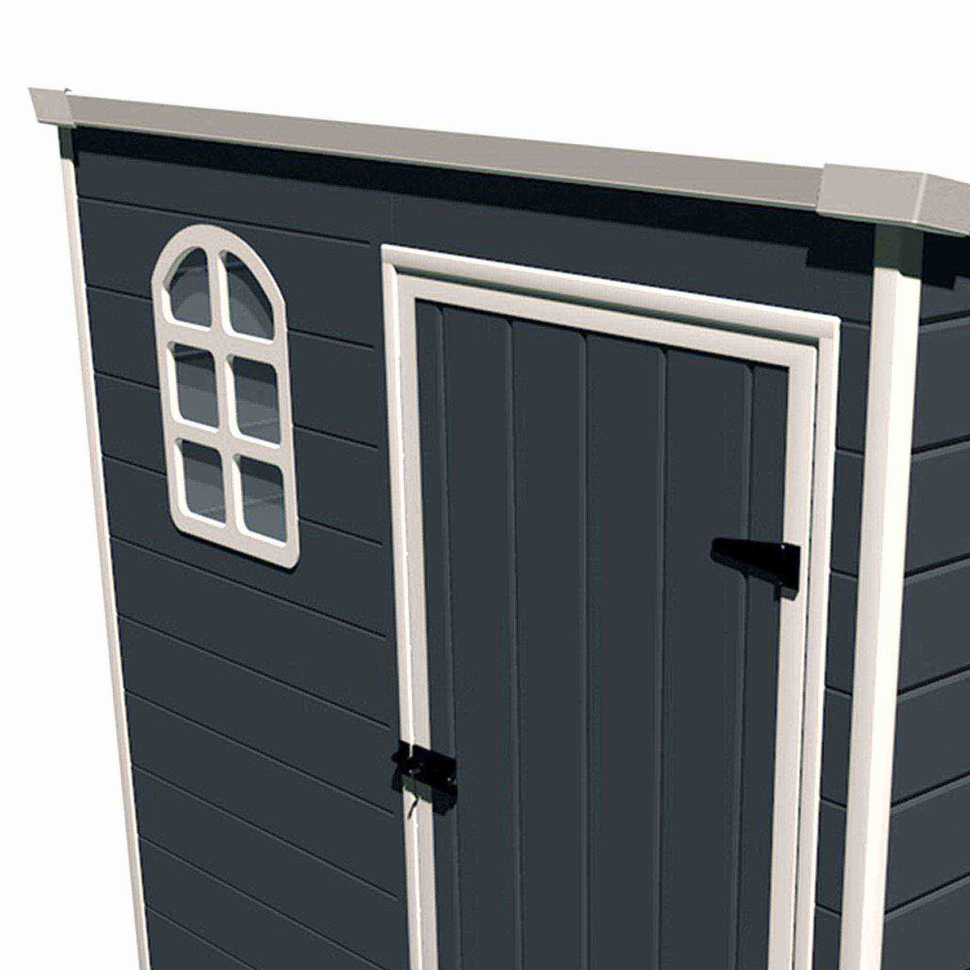 Abrigo de jardim em resina 111x191x195 cm (2.12 m²) Flat Roof cinzento Caseta jardín resina 111x191x195 cm( 2,12 m²) Flat Roof gris