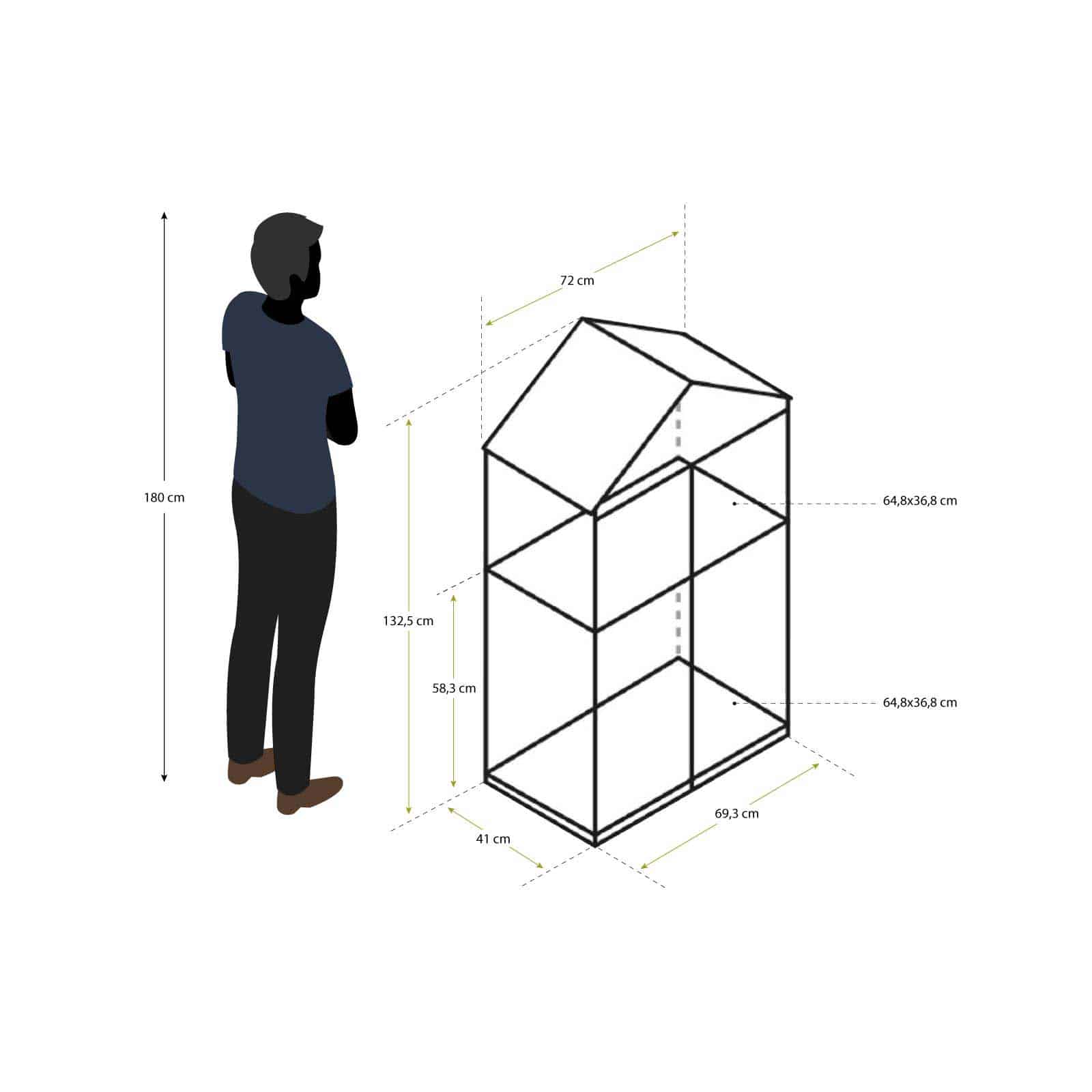 Estufa de madeira e policarbonato 41x70x132 cm Wooden IV Invernadero de madera y policarbonato 41x70x132 cm Wooden IV
