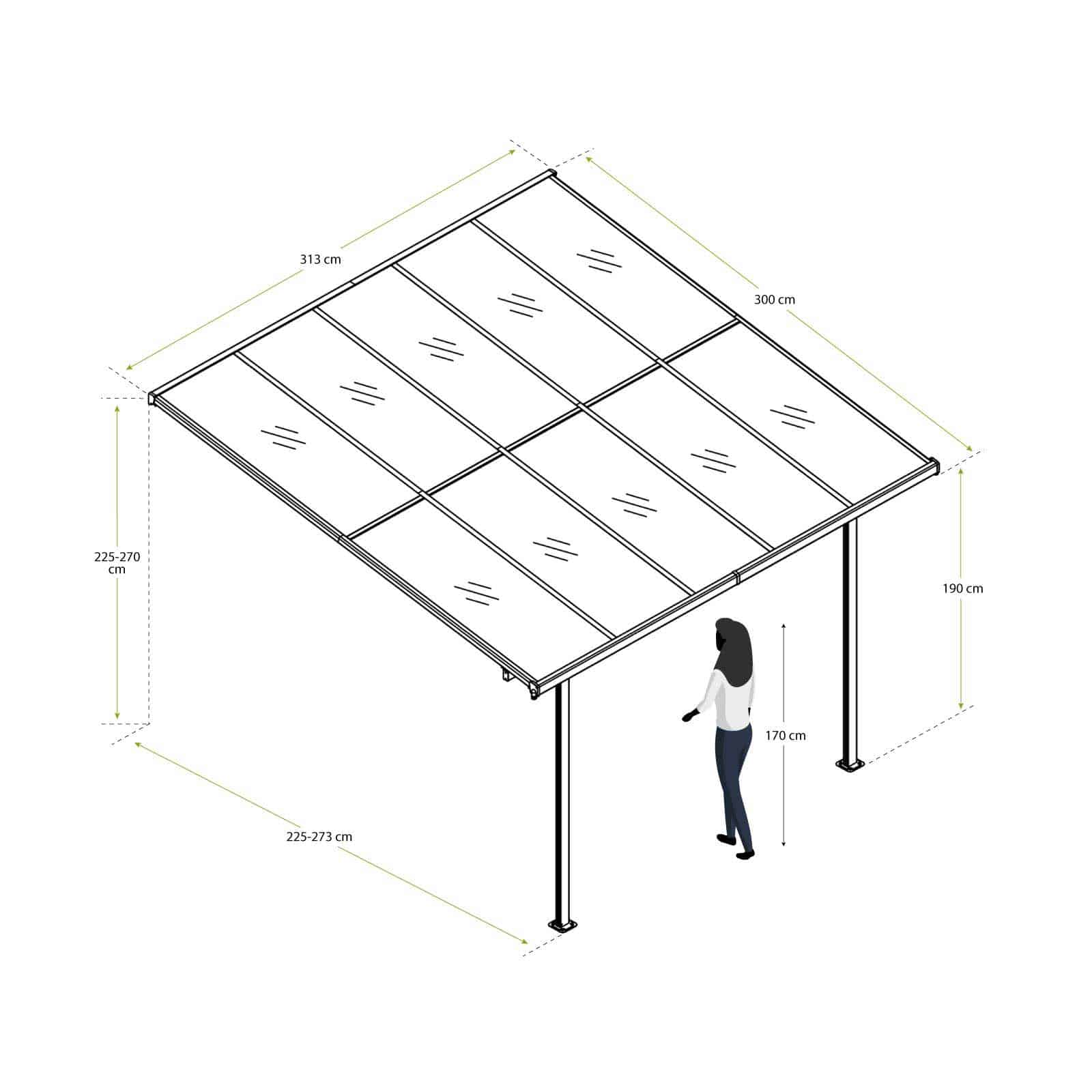Toldo de parede em alumínio 314x300x225/270 cm (9,5 m²) Elliot Marquesina de pared de aluminio 314x300x225/270 cm (9,5 m²) Elliot