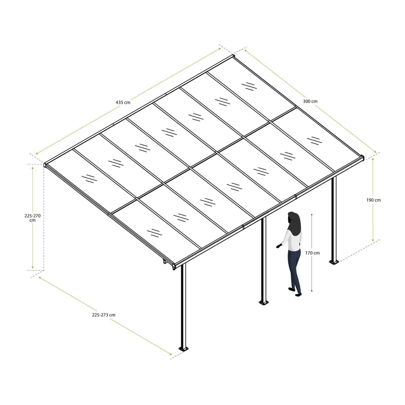 Toldo de parede em alumínio 435x300x225/270 cm (13 m²) Elliot Marquesina de pared de aluminio 435x300x225/270 cm (13 m²) Elliot