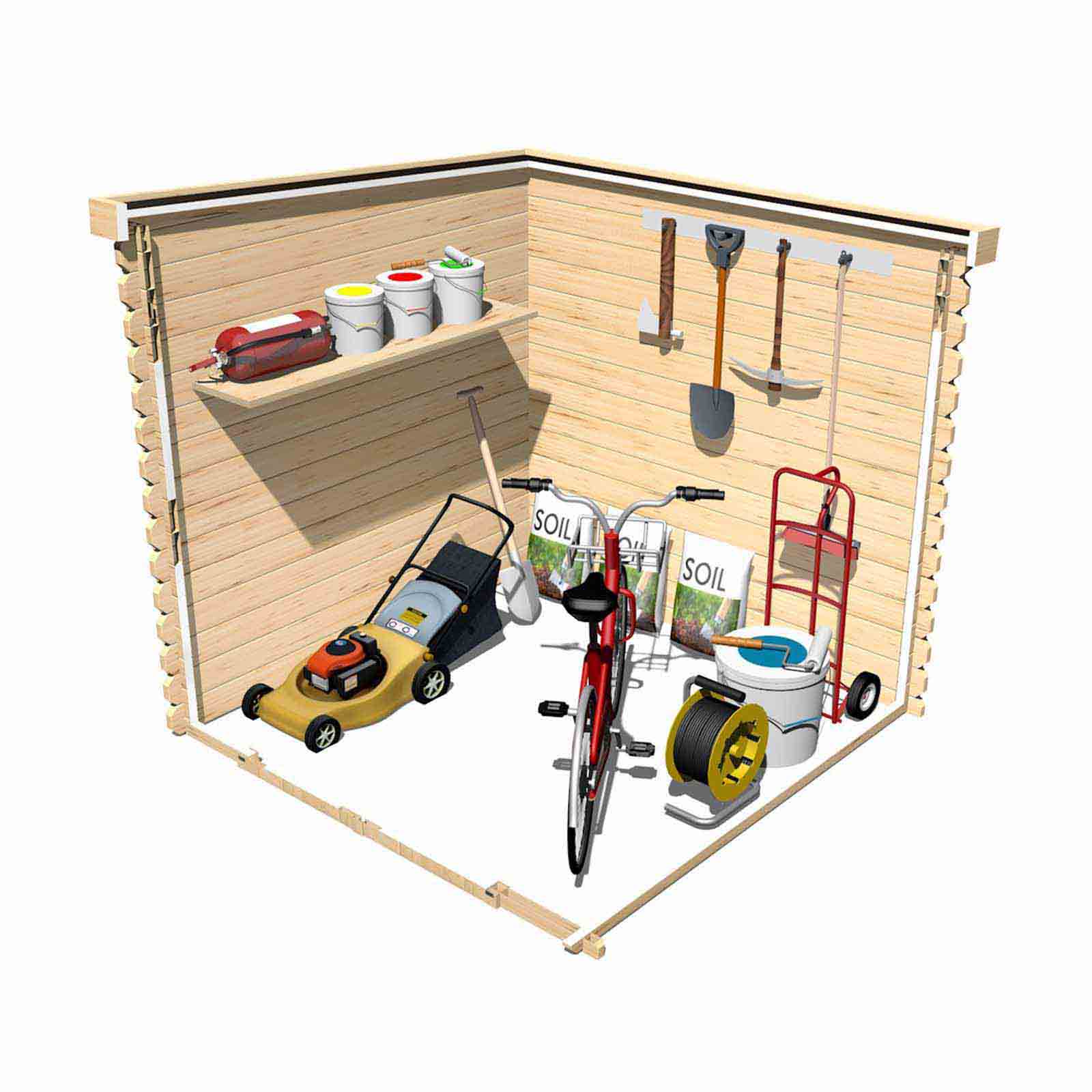 Abrigo de madeira com encaixe macho/fêmea 204x204x189/200 (4,16 m²) Sergei Caseta de madera machihembrada 204x204x189/200 (4,16 m²) Sergei