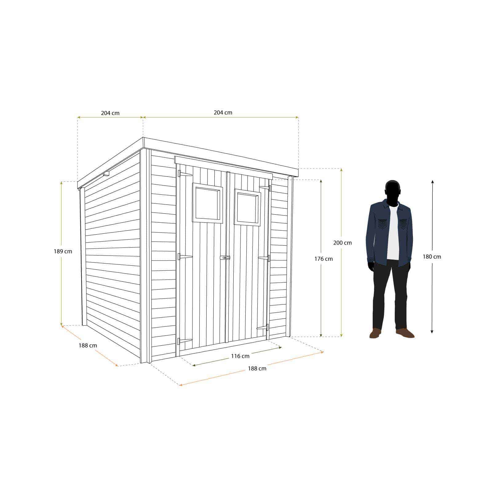 Abrigo de madeira com encaixe macho/fêmea 204x204x189/200 (4,16 m²) Sergei Caseta de madera machihembrada 204x204x189/200 (4,16 m²) Sergei