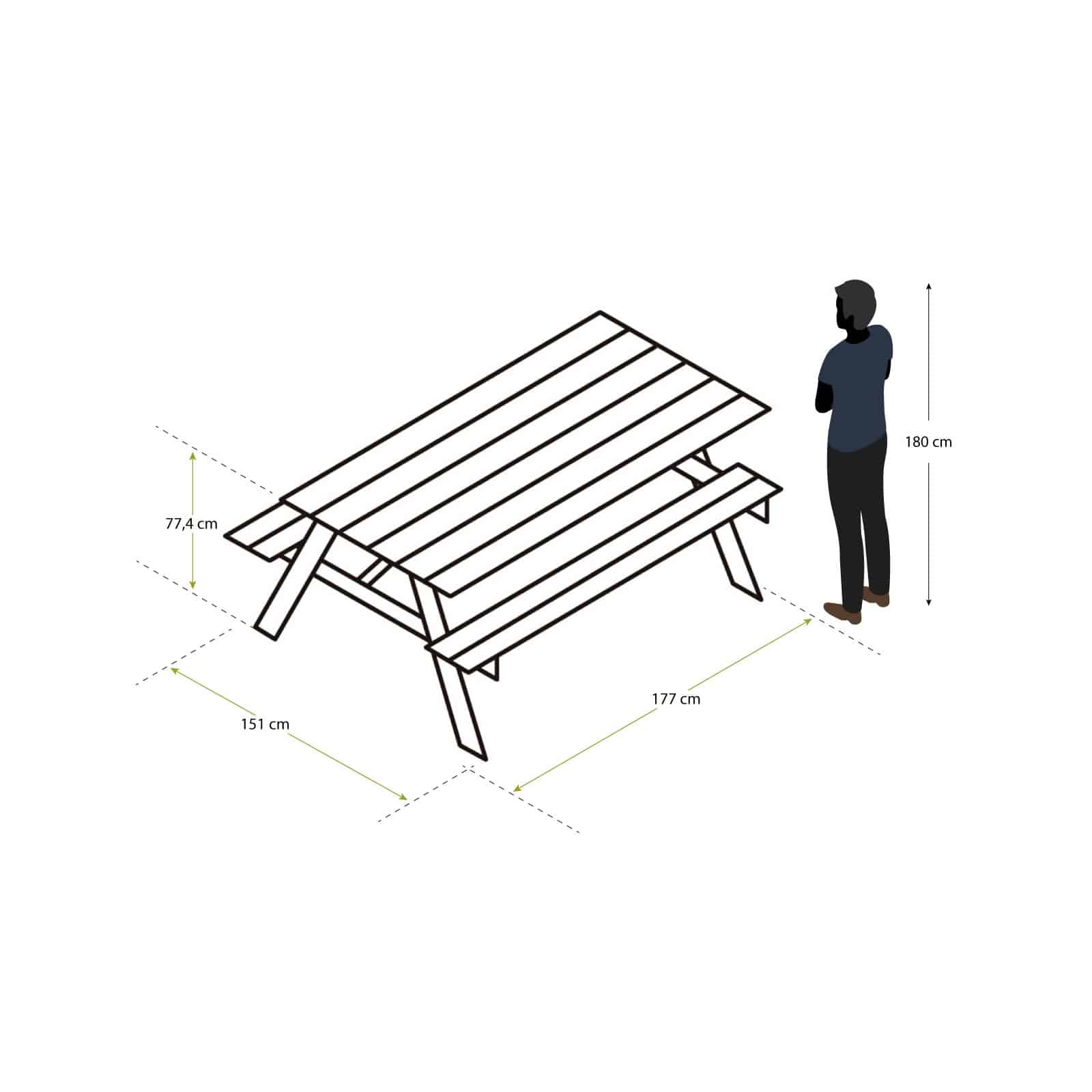 Mesa de piquenique em madeira 177x151x77 Solid (6-8 pax) Mesa de piquenique em madeira 177x151x77 Solid (6-8 pax) - Image 4