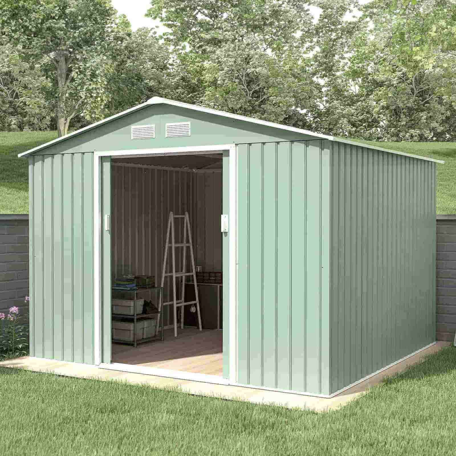 Abrigo de jardim em metal 277x255x202 cm (7,06 m²) Devon verde Abrigo de jardim em metal 277x255x202 cm (7,06 m²) Devon verde - Image 2