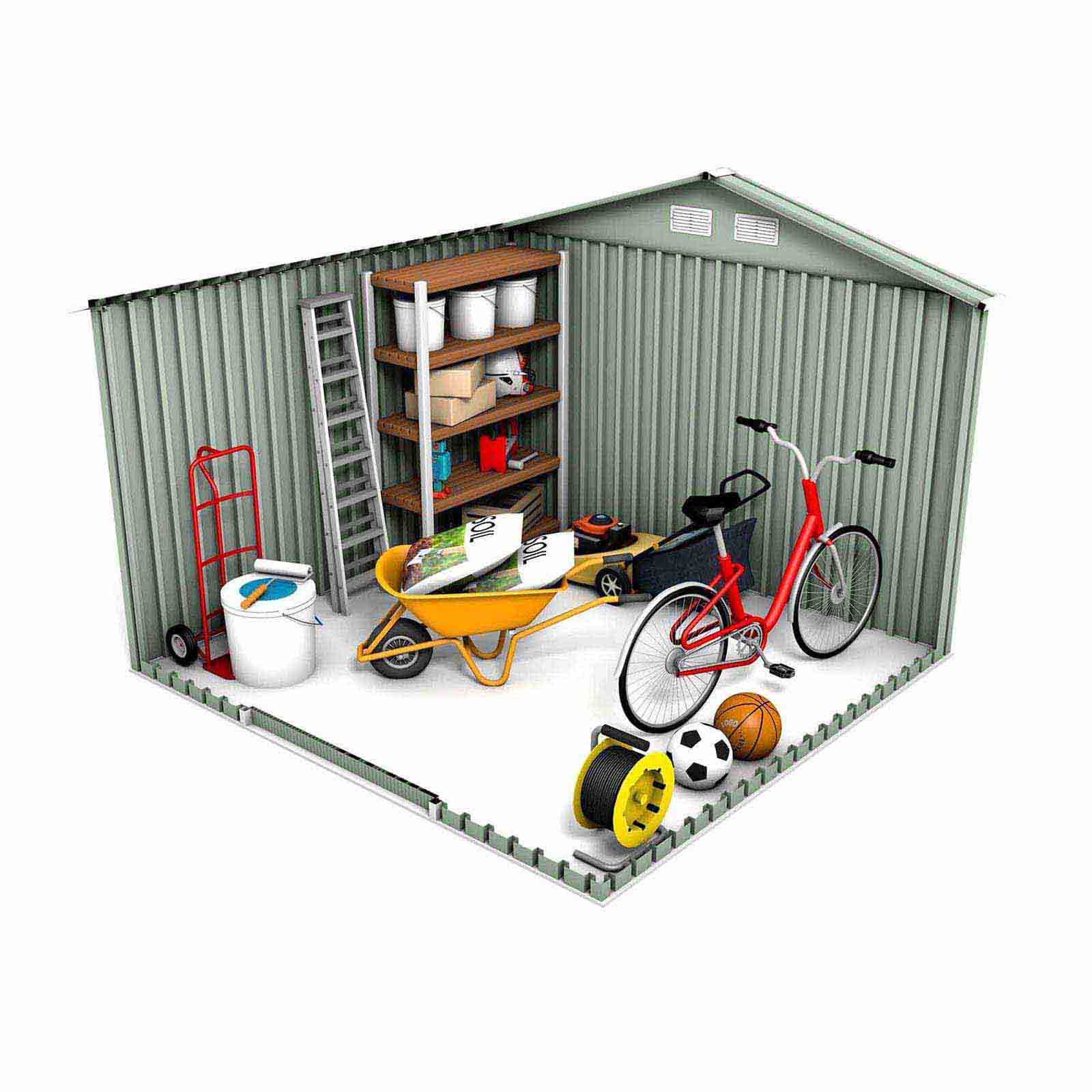 Abrigo de jardim em metal 277x255x202 cm (7,06 m²) Devon verde Caseta jardín metálica 277x255x202 cm (7,06 m²) Devon verde