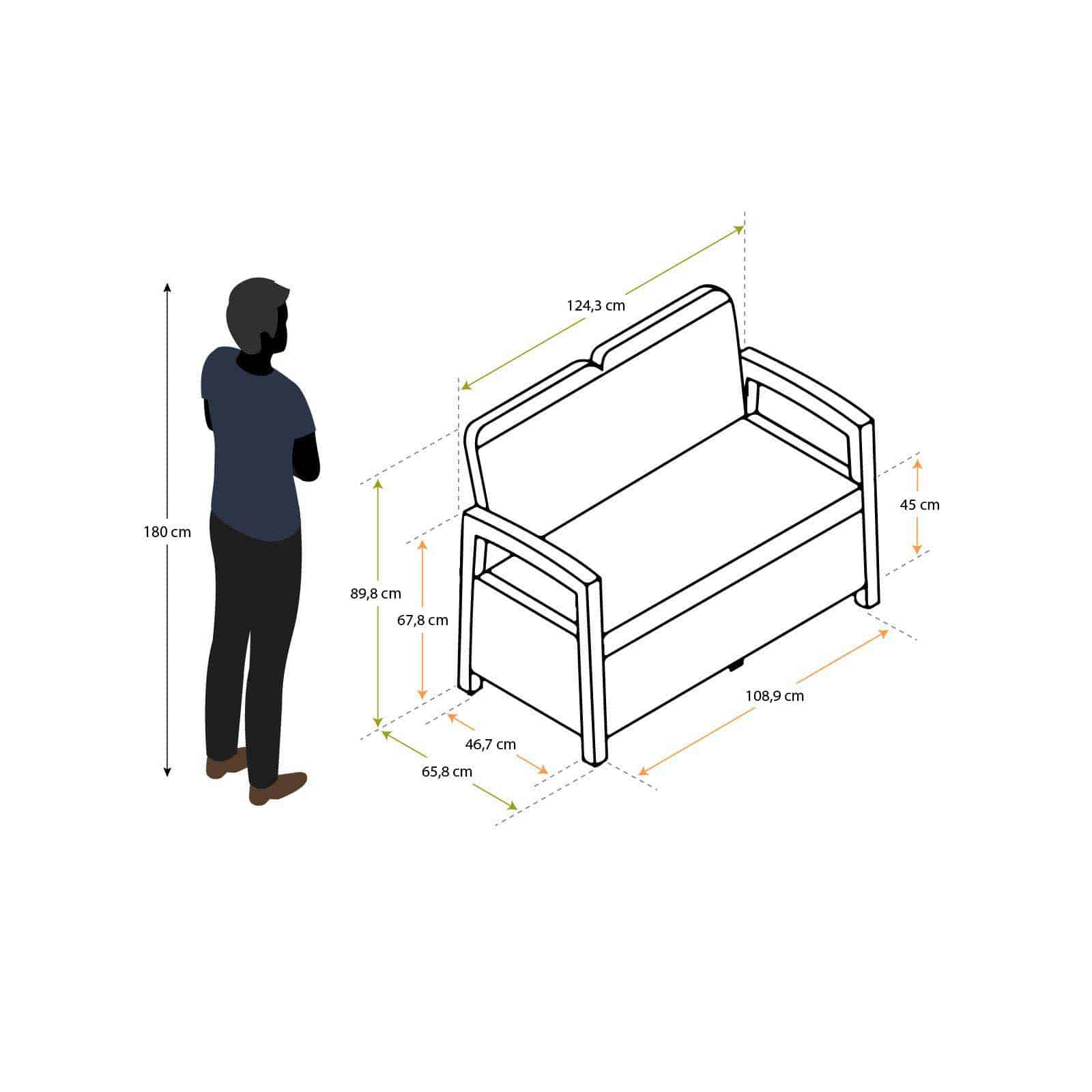 Banco de resina 124x66x90 cm (230L) Vita cinzento Banco arcón resina 124x66x90 cm (230L) Vita gris