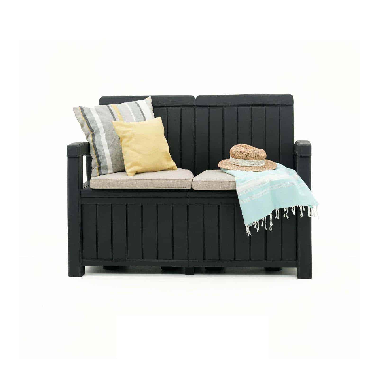 Banco de resina 124x66x90 cm (230L) Vita cinzento Banco arcón resina 124x66x90 cm (230L) Vita gris