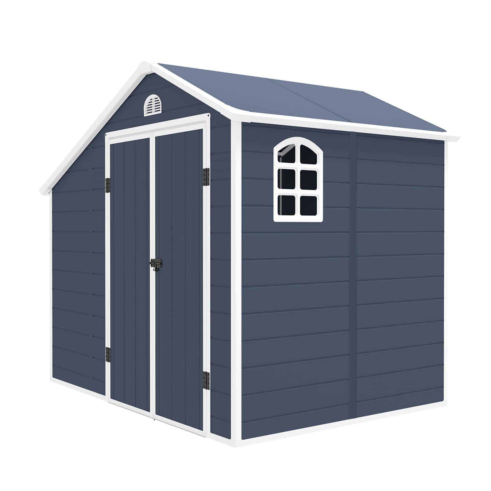 Abrigo de jardim em resina com lenheiro 260x192x226 cm (5 m²) Sylvana B cinzento Caseta jardín resina con leñero 260x192x226 cm (5 m²) Sylvana B gris