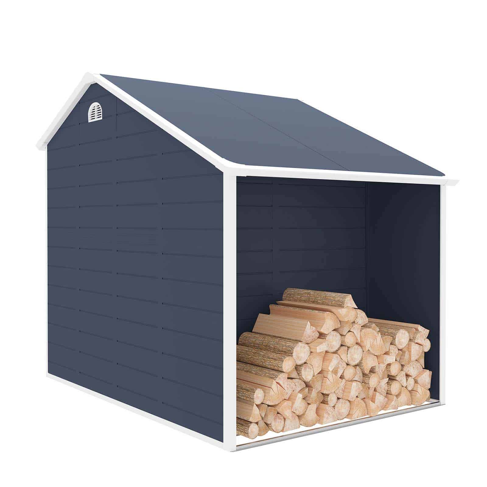 Abrigo de jardim em resina com lenheiro 260x192x226 cm (5 m²) Sylvana B cinzento Caseta jardín resina con leñero 260x192x226 cm (5 m²) Sylvana B gris