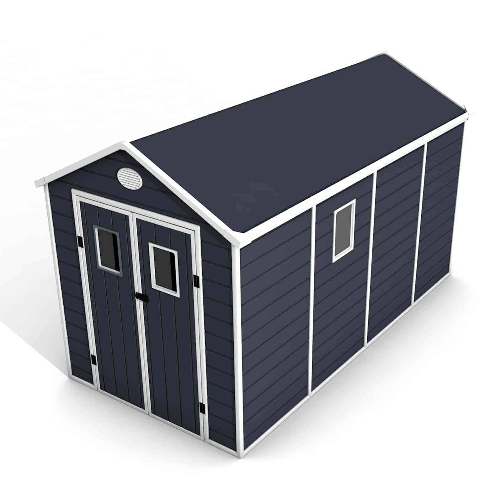 Abrigo de jardim em resina com chão 190x368x226 cm (6,99 m²) Zoe C cinzento Caseta jardín resina con suelo 190x368x226 cm (6,99 m²) Zoe C gris